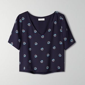 Aritzia Babaton Randy Blouse Navy Floral XXS